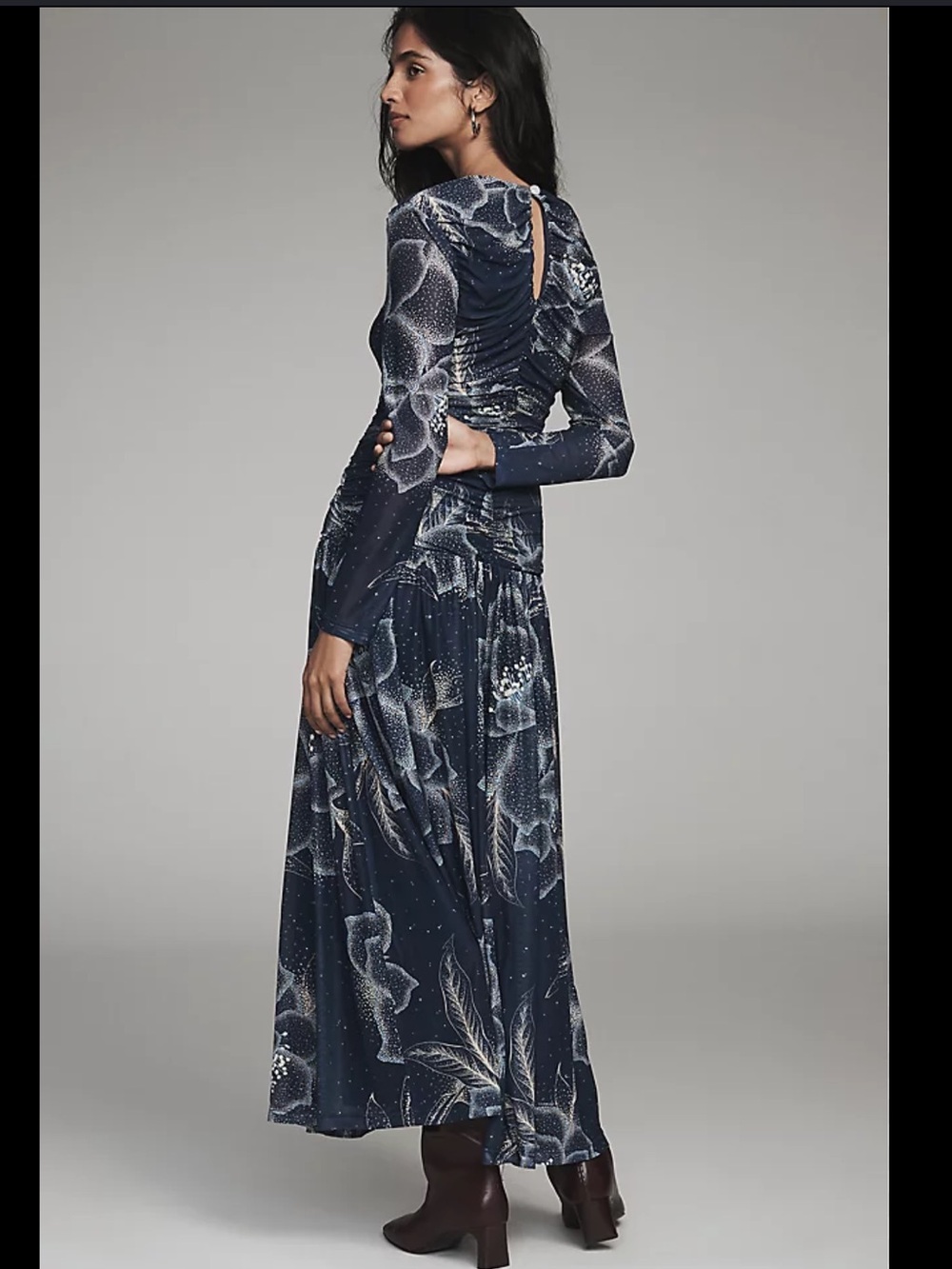 Farm Rio x Anthropologie Navy and White Floral Long-Sleeve Maxi Dress - Picture 2 of 3